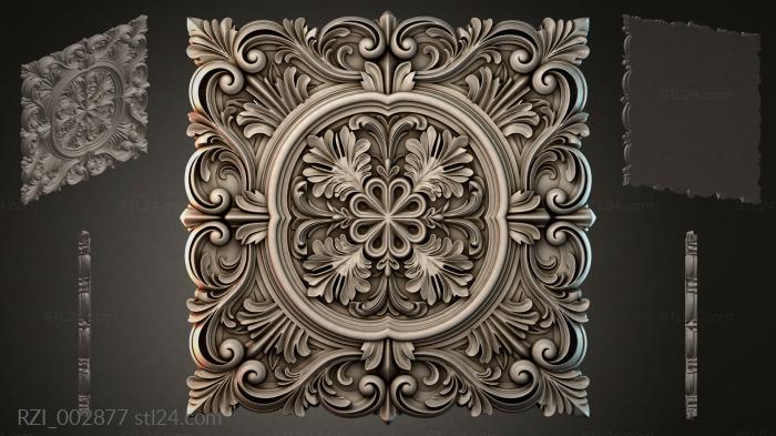 Square panel with a round rosette and acanthus scrolls 3d STL model