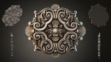 Round decor, rosettes Carved cartouche with symmetrical volutes and shells 3d model