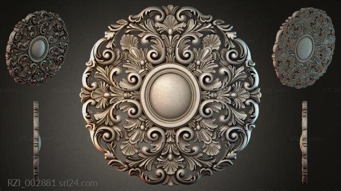 Round decor, rosettes (Round rosette with acanthus scrolls and a central sphere, RZI_002881) 3D models for cnc