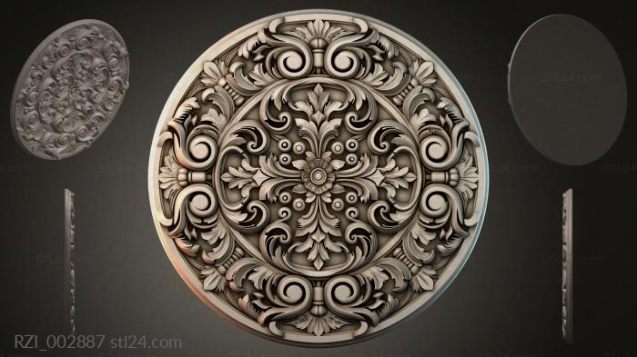 Round panel with swirls and floral patterns 3d STL model