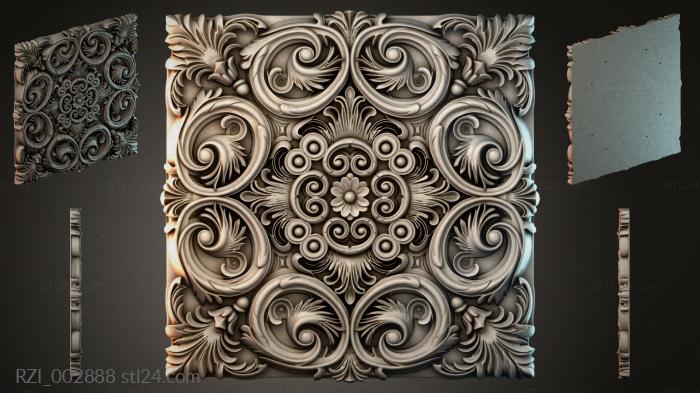 Square relief panel with volutes and a floral medallion 3d STL model