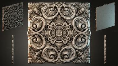 Round decor, rosettes Square relief panel with volutes and a floral medallion 3d model