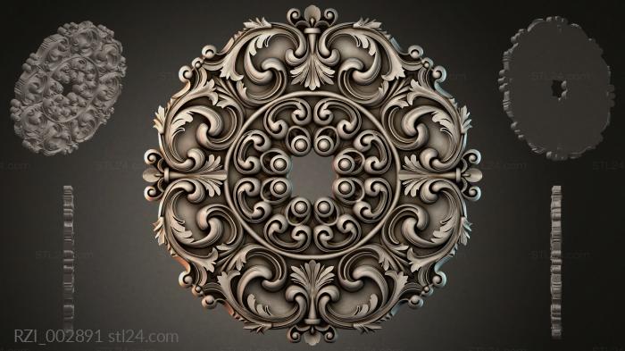 Baroque rosette with scrolls and spheres 3d STL model