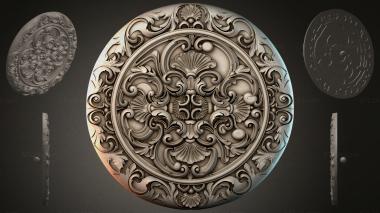 Round decor, rosettes Round panel with curved leaves and shells 3d model