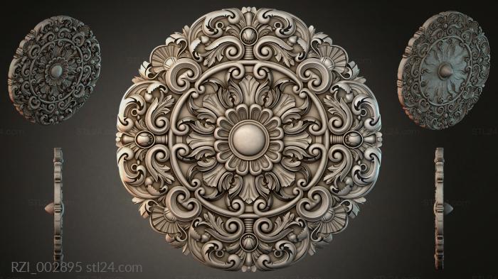 Round rosette with swirls and a central sphere 3d STL model