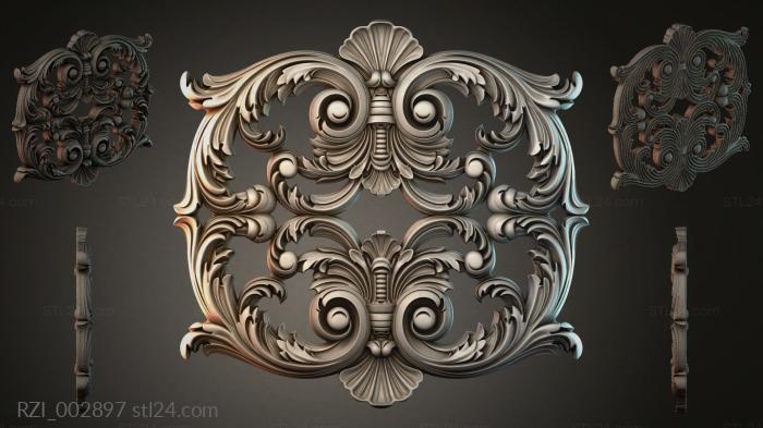 Acanthus cartouche with volutes and shells 3d STL model