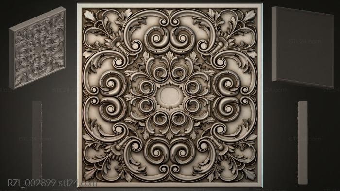 Square panel with volutes and a central rosette 3d STL model