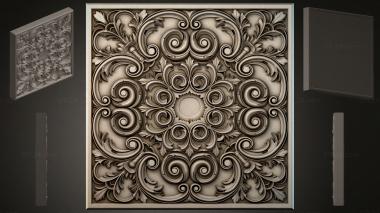 Round decor, rosettes Square panel with volutes and a central rosette 3d model