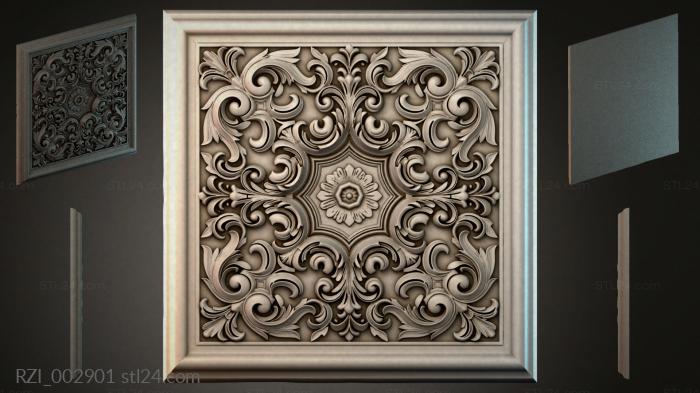 Panel with volutes and a central flower 3d STL model