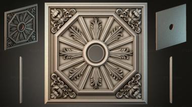 Round decor, rosettes Coffered panel with ray medallion and acanthus corners 3d model
