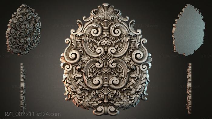Round decor, rosettes (Cartouche with scrolls and floral leaves in the Baroque style, RZI_002911) 3D models for cnc
