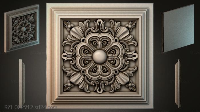 Square panel with volutes and a sphere in the center 3d STL model