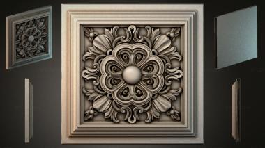Round decor, rosettes Square panel with volutes and a sphere in the center 3d model