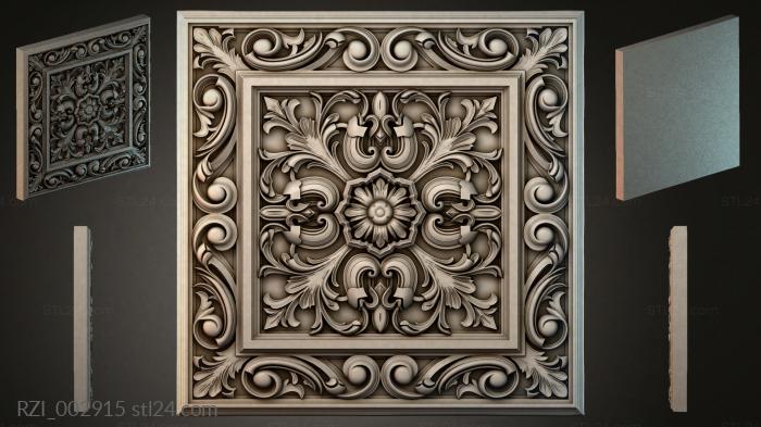 Square panel with baroque floral ornament and scrolls 3d STL model