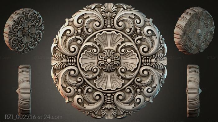 Round medallion with volutes and a shell 3d STL model
