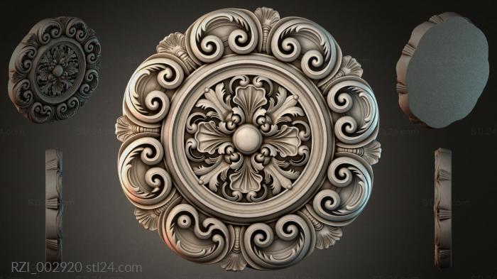 Round rosette with volutes and a central medallion 3d STL model