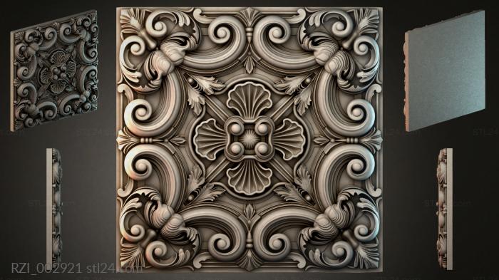 Round decor, rosettes (Rococo-style panel with volutes and shells, RZI_002921) 3D models for cnc