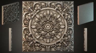 Round decor, rosettes Square panel with a central floral medallion and spiral scrolls 3d model