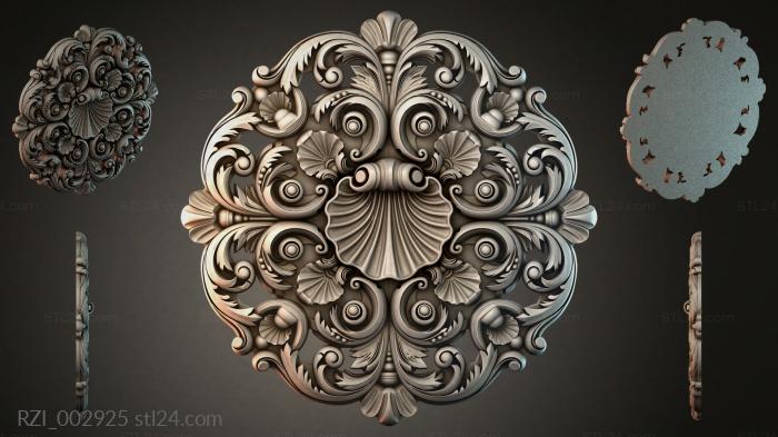 Acanthus rosette with volutes and shells 3d STL model