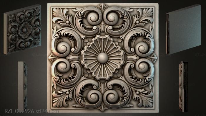Panel with volutes and a central rosette ornament 3d STL model
