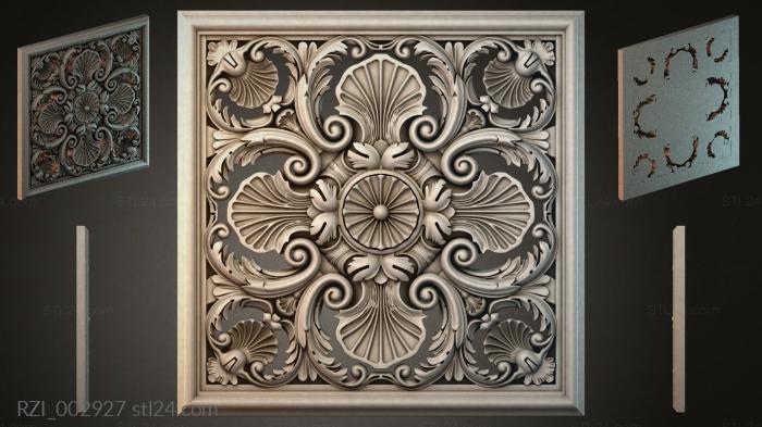 Panel with curls, fan rosettes and spiral elements 3d STL model