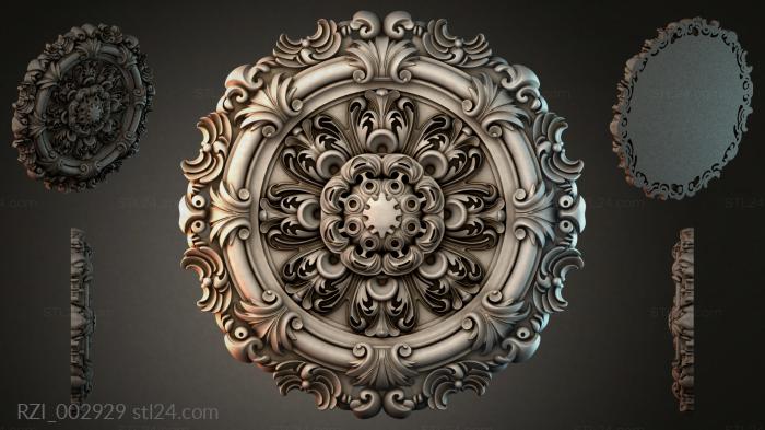 Round rosette with swirls and floral ornament 3d STL model