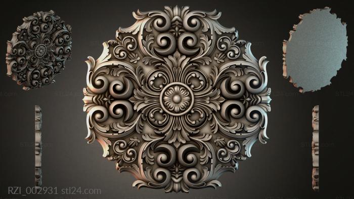 Rosette with volutes and a central flower 3d STL model