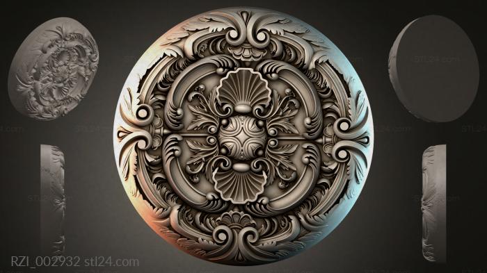 Round panel with a lion mask and swirls 3d STL model