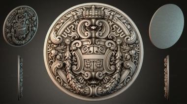 Round decor, rosettes Round medallion with symmetrical floral ornament and scale symbols 3d model