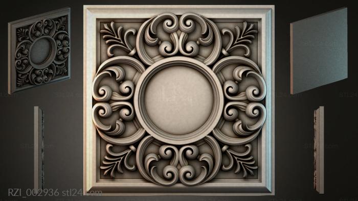 Panel with a round rosette and spiral curls 3d STL model