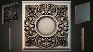 Round decor, rosettes Panel with a round rosette and spiral curls 3d model