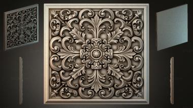 Round decor, rosettes Square panel with a vine-like ornament and a central rosette 3d model
