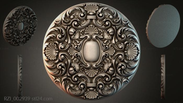 Round medallion with swirl floral ornament and central cartouche 3d STL model
