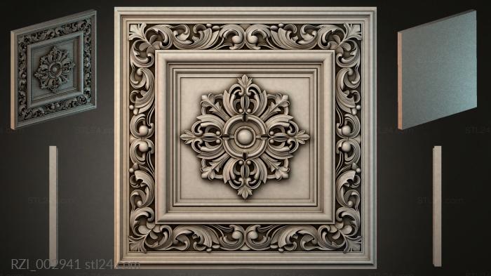 Round decor, rosettes (Caisson with rosette and vignettes, RZI_002941) 3D models for cnc