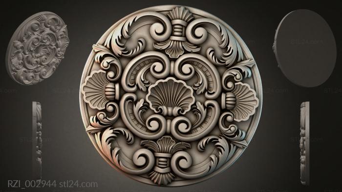 Round medallion with acanthus and volutes 3d STL model