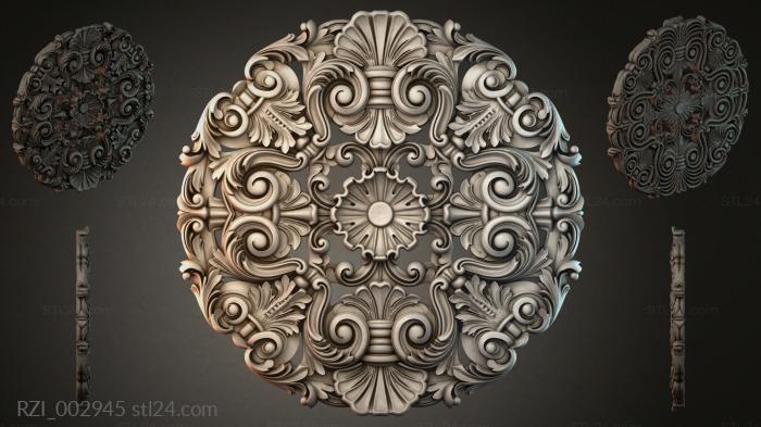 Round rosette with volutes and floral elements 3d STL model