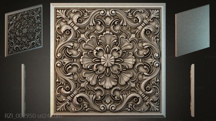 Panel with a floral medallion and symmetrical swirls 3d STL model