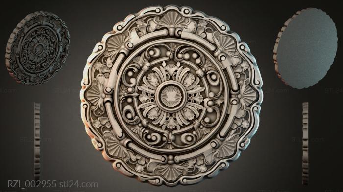 Round rosette with ornate ornament and radial leaves 3d STL model