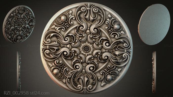 Round overlay with curling acanthus leaves and spiral volutes 3d STL model