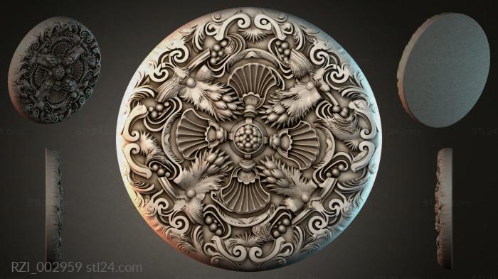 Round carved panel with scrolls and shells 3d STL model