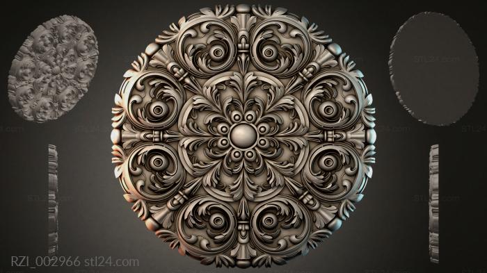 Round rosette with double spirals and a central ball 3d STL model