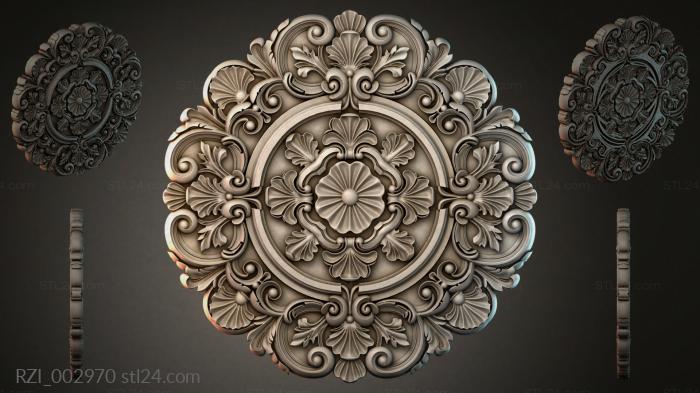 Square rosette with swirls and fan-shaped leaves 3d STL model
