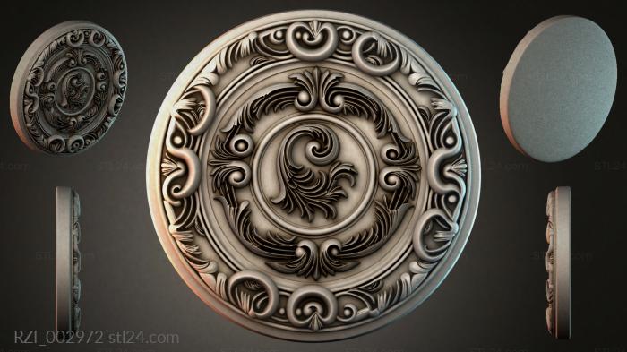 Round medallion with a spiral center and swirls 3d STL model
