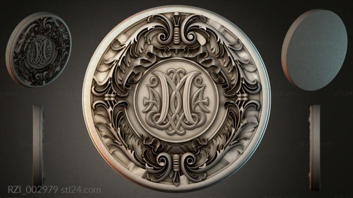 Round medallion-rosette with monograms and acanthus 3d STL model
