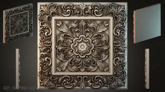 Square panel with scrolls and a central medallion 3d STL model