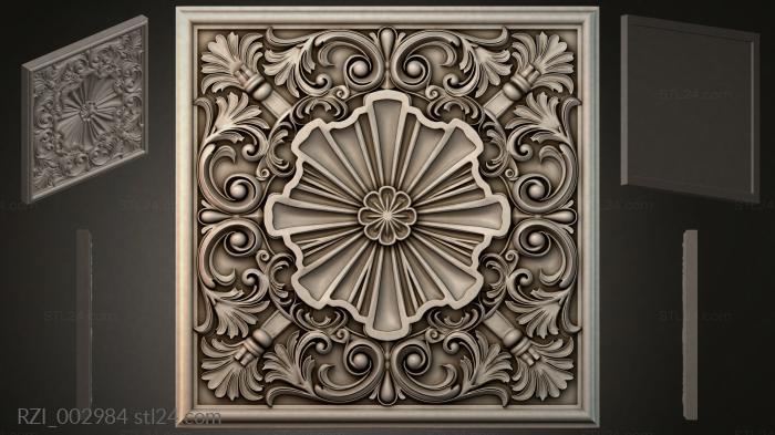 Ornamental panel with a central shell and acanthus leaves 3d STL model