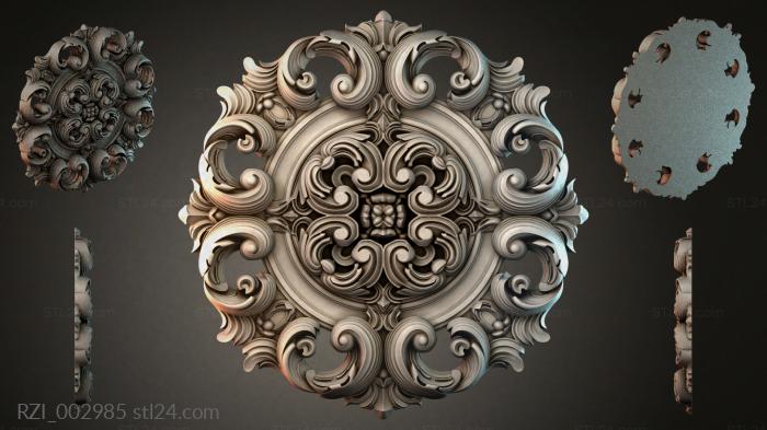 Round rosette with volutes and spiral curls 3d STL model