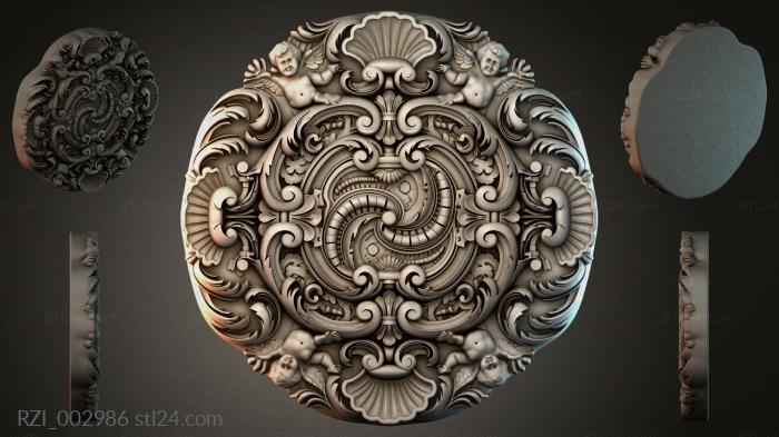 Carved cartouche with angels and spiral scrolls 3d STL model