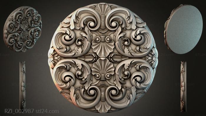 Round rosette with volutes and shells 3d STL model