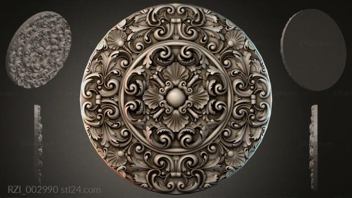 Round rosette with acanthus scrolls and a central medallion 3d STL model